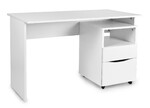 Simple white desk with movable cabinet 