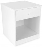 Wooden bedside cabinet - White - with a drawer and a shelf