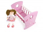 White and pink wooden doll cradle+ soft doll B
