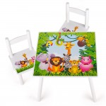 White wooden table and 2 chairs - Jungle Animals