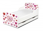 Wooden bed for children - Love Hearts - UV print - with a drawer and 140x70 mattress