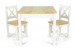 Wooden table with two chairs set - Pola - WHITE/PINE