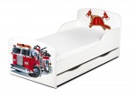 Wooden bed for children - Fire Engine UV print - with a drawer and 140x70 mattress