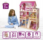 Large wooden dollhouse -  Residence - with furniture and a family of dolls