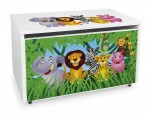 Large XXL wheeled toy wooden box with stool seat - Jungle Animals
