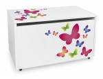 Large XXL wheeled wooden toy box with stool seat - Butterflies