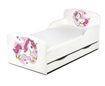 Wooden bed for children - Pink Unicorn UV print - with a drawer and 140x70 mattress 