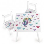 White wooden table and 2 chairs - Unicorn