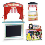  Wooden theater and shop - 2 in 1 - with groceries and set of puppets - Snow White