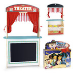  Wooden theater and shop - 2 in 1 - with groceries and set of puppets - Aladdin 