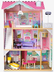 Large wooden dollhouse - Pink Mansion - with furniture and a lift