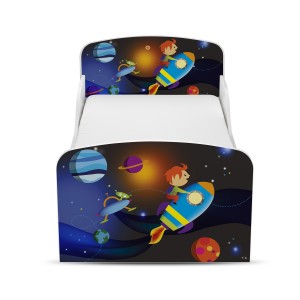 Wooden bed for children - Cosmos UV print - with a 140x70 mattress