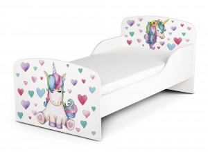 Wooden bed for children - Unicorn UV print - with a 140x70 mattress