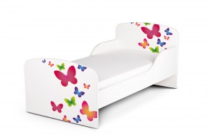 Wooden bed for children - Buterflies UV print - with a 140x70 mattress