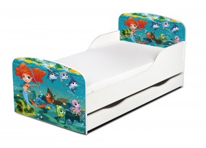 Wooden bed for children - Little Mermaid UV print - with a drawer and 140x70 mattress