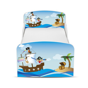 Wooden bed for children - Little Pirate UV print - with a 140x70 mattress
