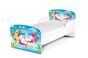 Wooden bed for children - Pony UV print - with a 140x70 mattress