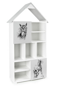 White and gray wooden house bookcase with 10 compartments - Super Cottage - Horses