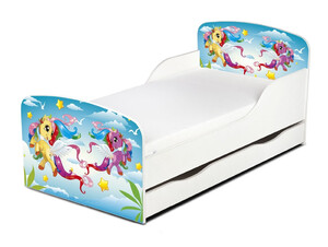Wooden bed for children - Pony UV print - with a drawer and 140x70 mattress