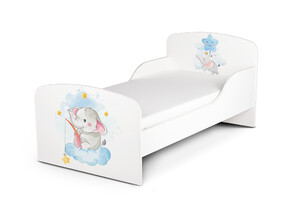 Wooden bed for children - Elephant UV print - with a 140x70 mattress 