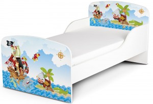 Wooden bed for children - Pirates UV print - with a 140x70 mattress