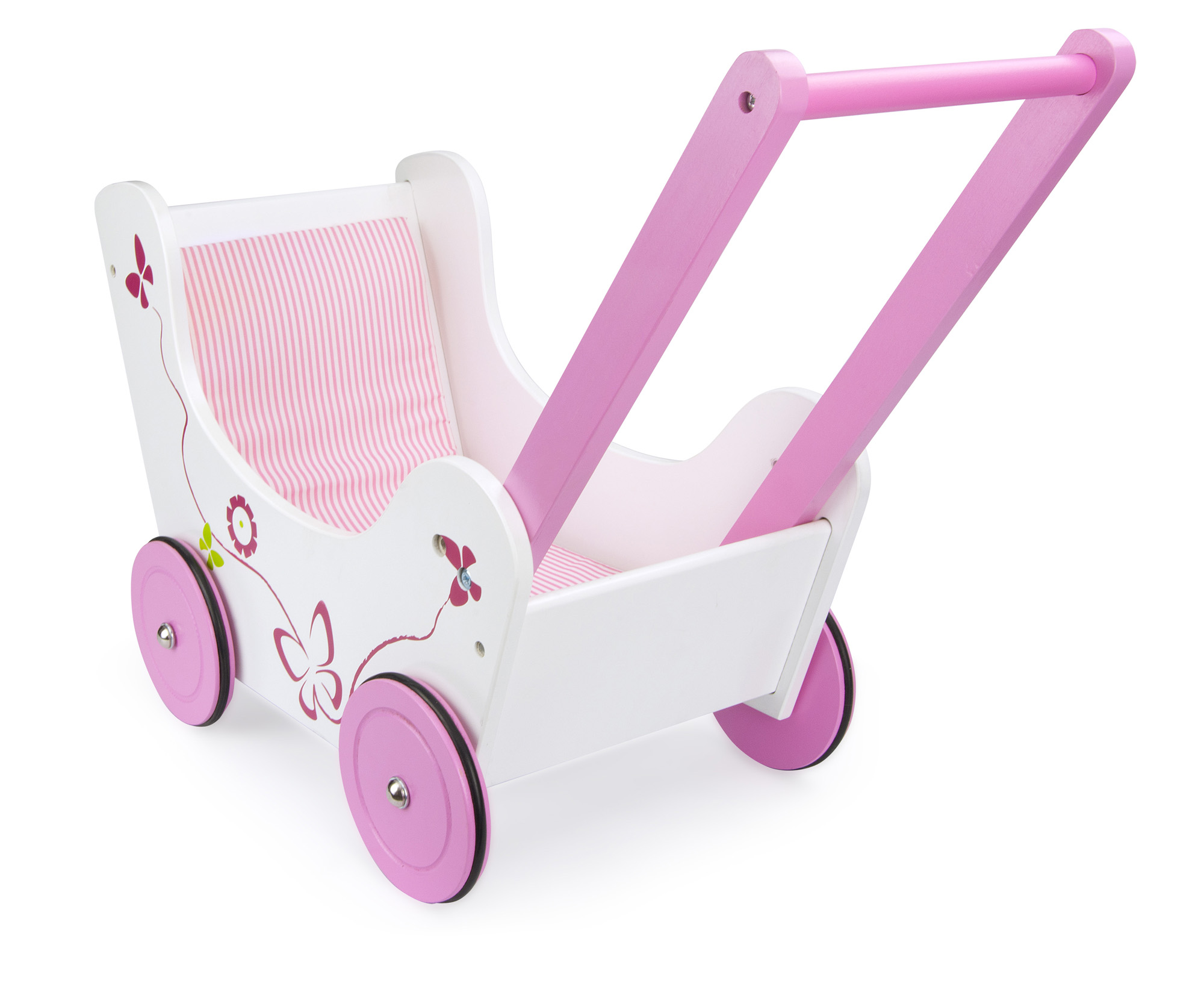 White and pink wooden doll pram LEOMARK